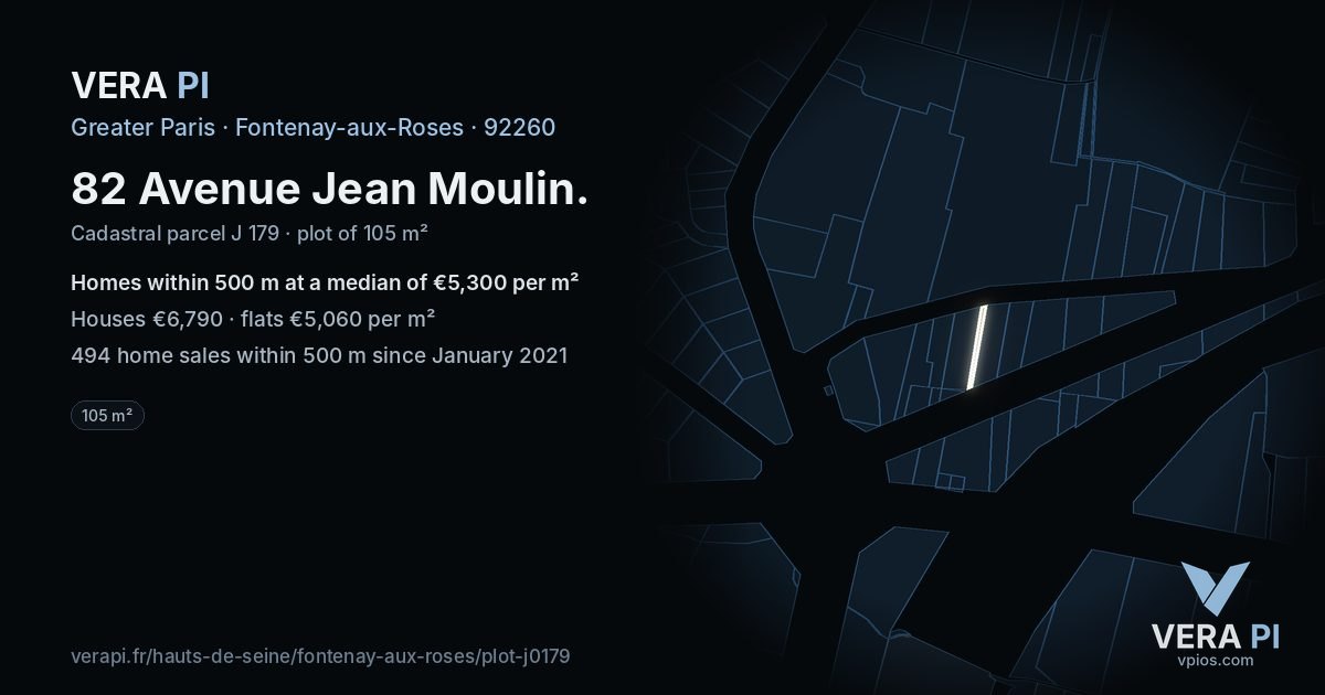 82 Avenue Jean Moulin, Fontenay-aux-Roses at night – the plot lit, the parcels around coloured by the prices near them