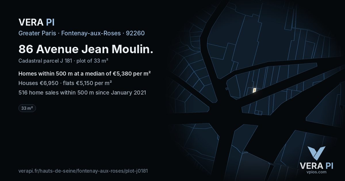 86 Avenue Jean Moulin, Fontenay-aux-Roses at night – the plot lit, the parcels around coloured by the prices near them