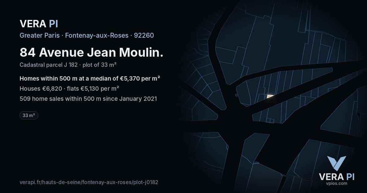 84 Avenue Jean Moulin, Fontenay-aux-Roses at night – the plot lit, the parcels around coloured by the prices near them