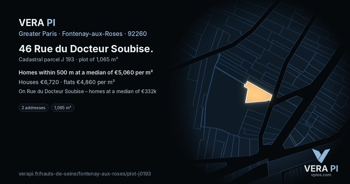 46 Rue du Docteur Soubise, Fontenay-aux-Roses at night – the plot lit, the parcels around coloured by the prices near them