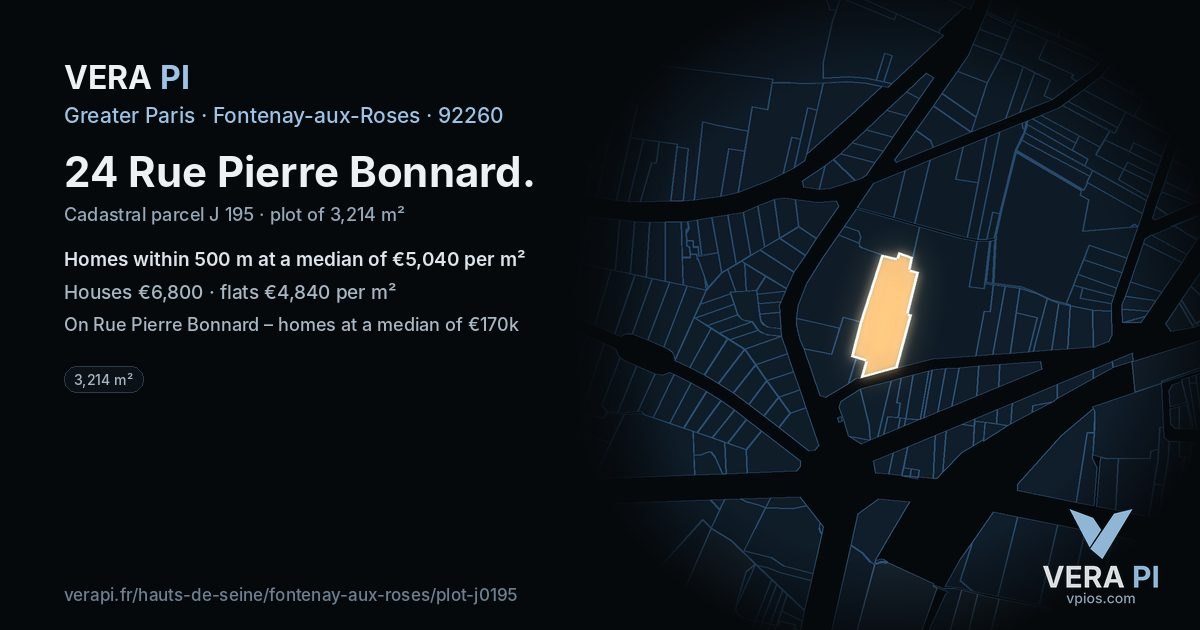 24 Rue Pierre Bonnard, Fontenay-aux-Roses at night – the plot lit, the parcels around coloured by the prices near them