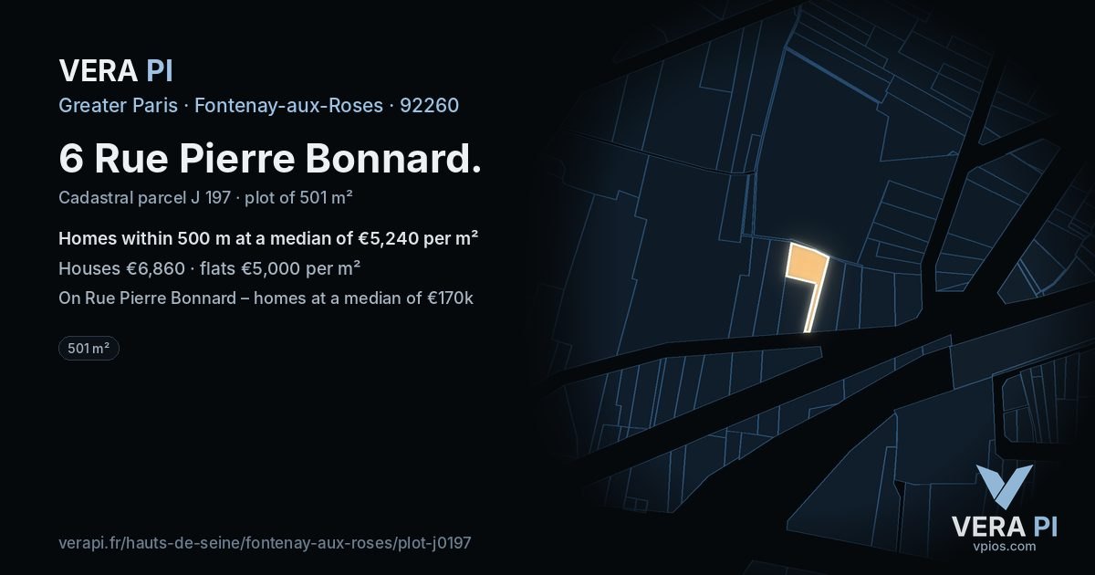 6 Rue Pierre Bonnard, Fontenay-aux-Roses at night – the plot lit, the parcels around coloured by the prices near them
