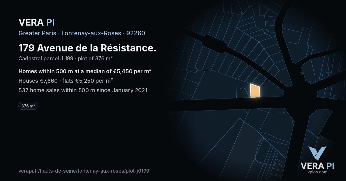 179 Avenue de la Résistance, Fontenay-aux-Roses at night – the plot lit, the parcels around coloured by the prices near them