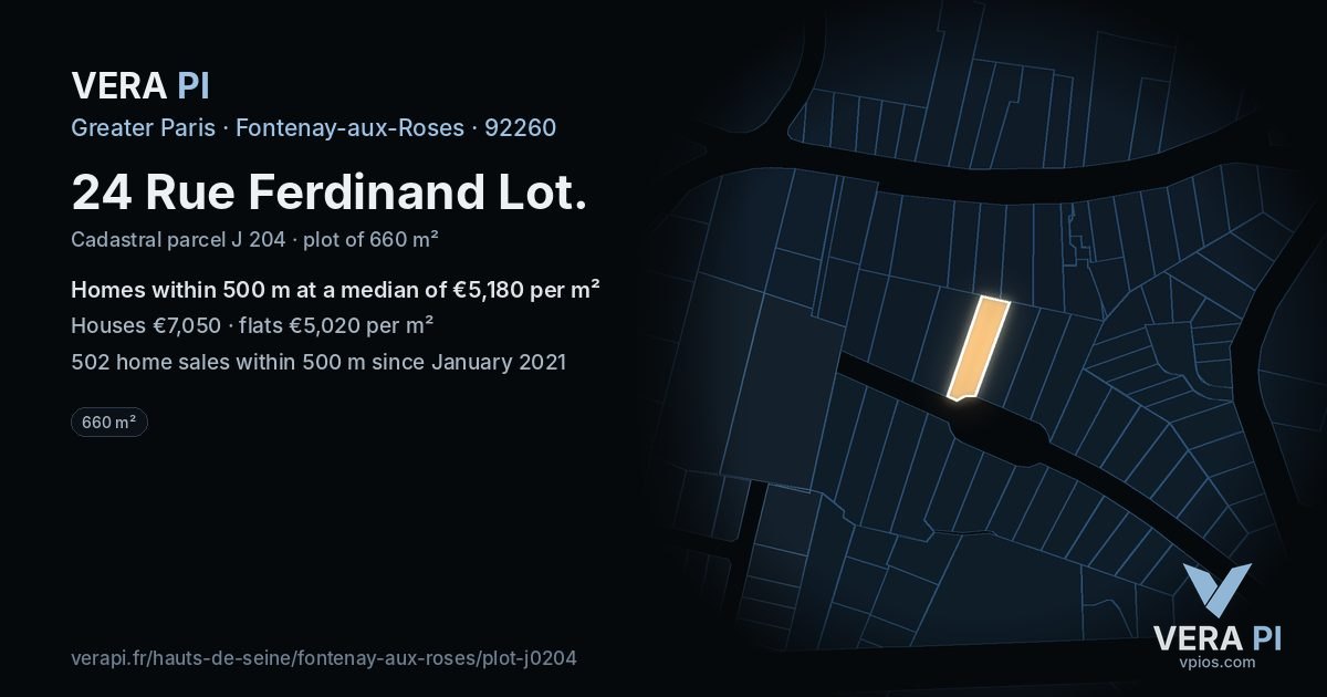 24 Rue Ferdinand Lot, Fontenay-aux-Roses at night – the plot lit, the parcels around coloured by the prices near them