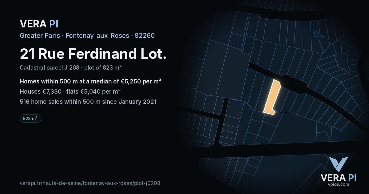 21 Rue Ferdinand Lot, Fontenay-aux-Roses at night – the plot lit, the parcels around coloured by the prices near them