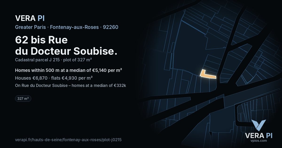 62 bis Rue du Docteur Soubise, Fontenay-aux-Roses at night – the plot lit, the parcels around coloured by the prices near them