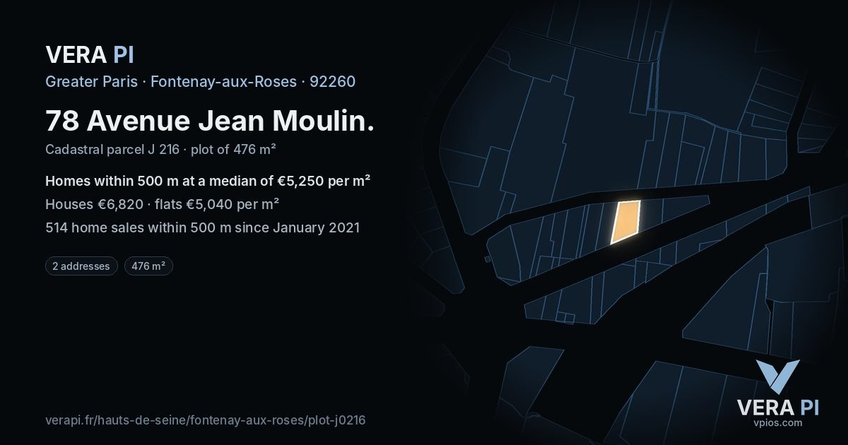 78 Avenue Jean Moulin, Fontenay-aux-Roses at night – the plot lit, the parcels around coloured by the prices near them