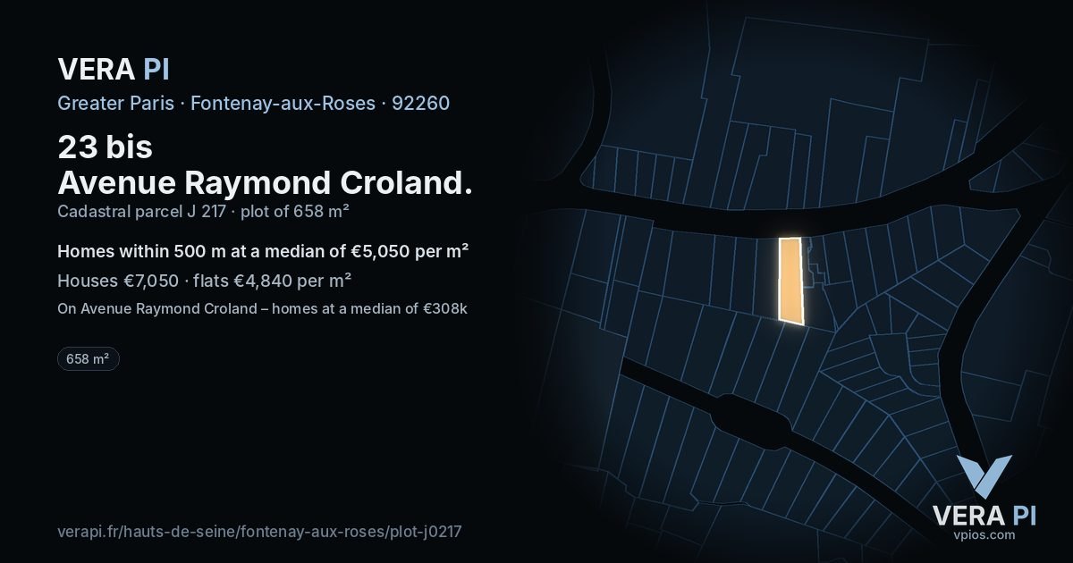 23 bis Avenue Raymond Croland, Fontenay-aux-Roses at night – the plot lit, the parcels around coloured by the prices near them