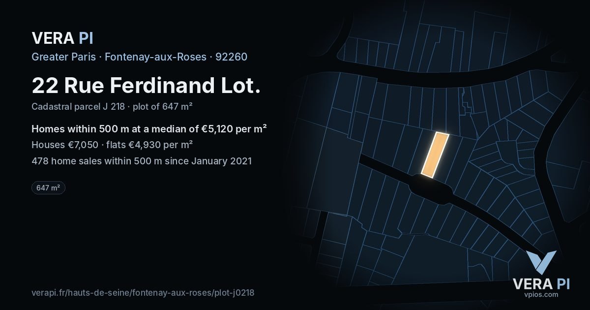 22 Rue Ferdinand Lot, Fontenay-aux-Roses at night – the plot lit, the parcels around coloured by the prices near them