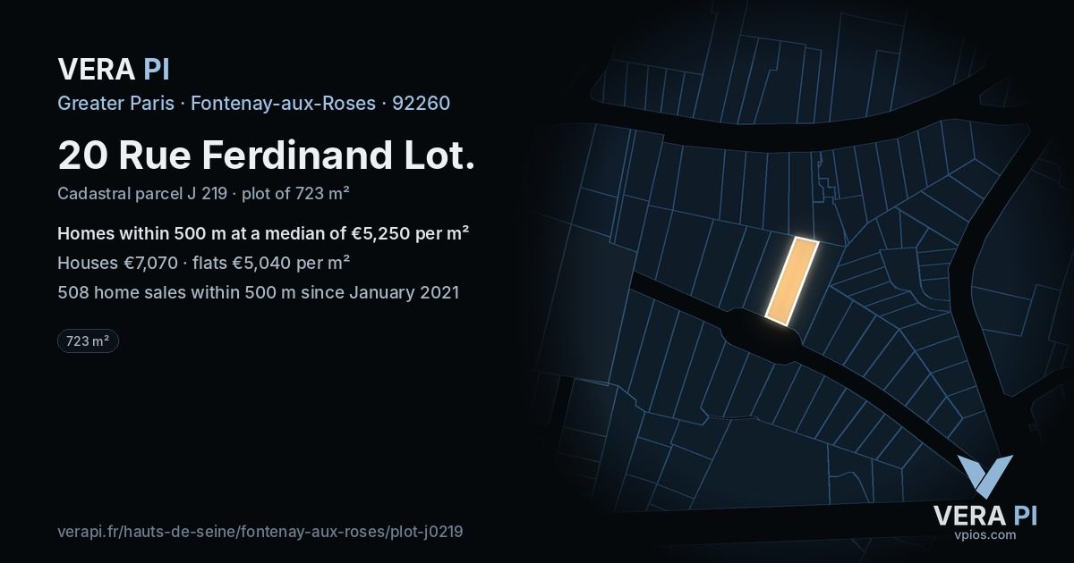 20 Rue Ferdinand Lot, Fontenay-aux-Roses at night – the plot lit, the parcels around coloured by the prices near them