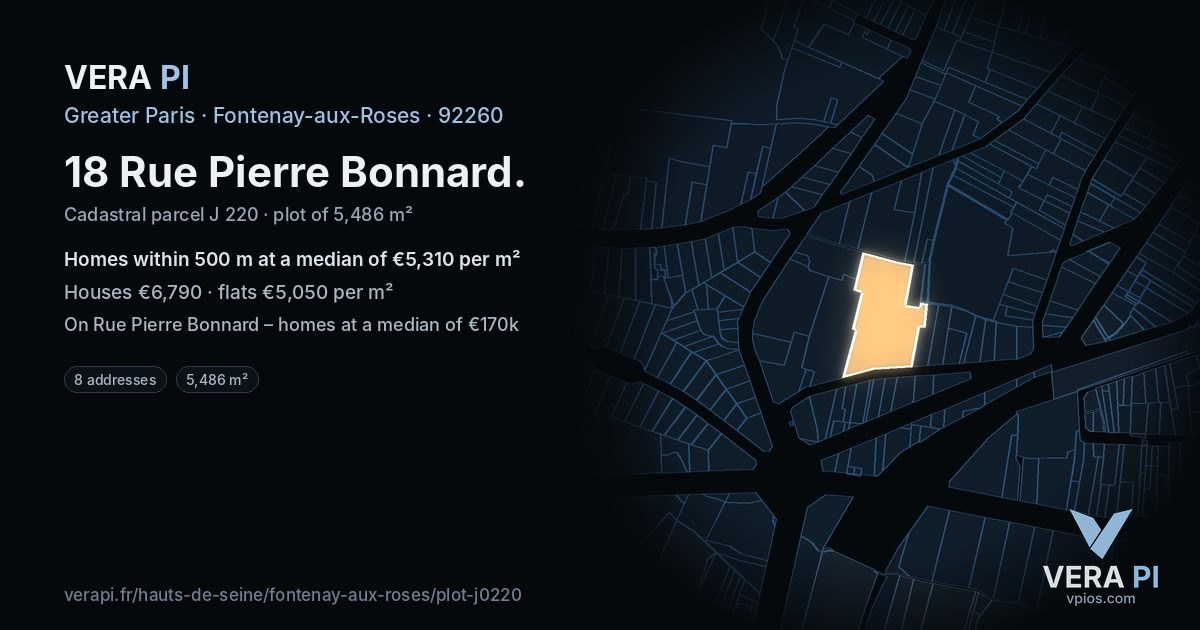 18 Rue Pierre Bonnard, Fontenay-aux-Roses at night – the plot lit, the parcels around coloured by the prices near them
