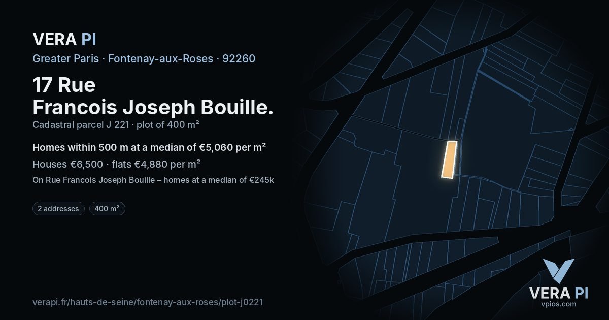 17 Rue Francois Joseph Bouille, Fontenay-aux-Roses at night – the plot lit, the parcels around coloured by the prices near them