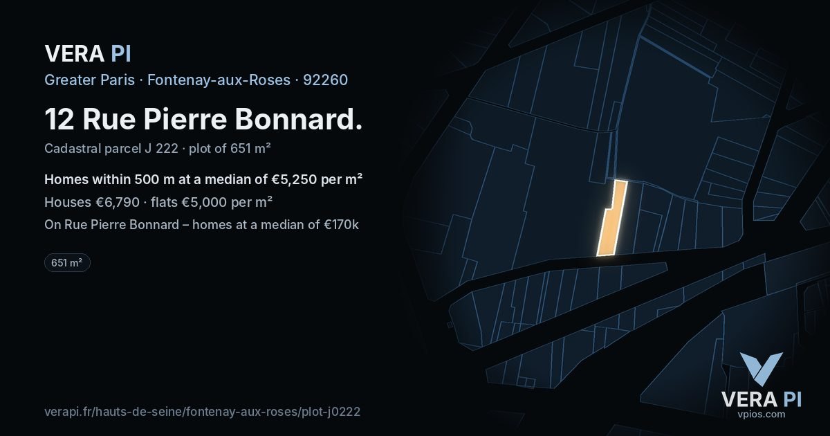 12 Rue Pierre Bonnard, Fontenay-aux-Roses at night – the plot lit, the parcels around coloured by the prices near them