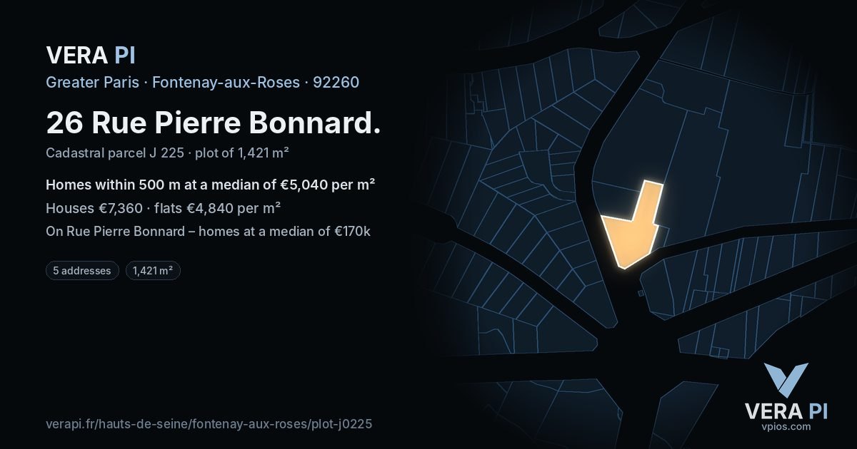 26 Rue Pierre Bonnard, Fontenay-aux-Roses at night – the plot lit, the parcels around coloured by the prices near them