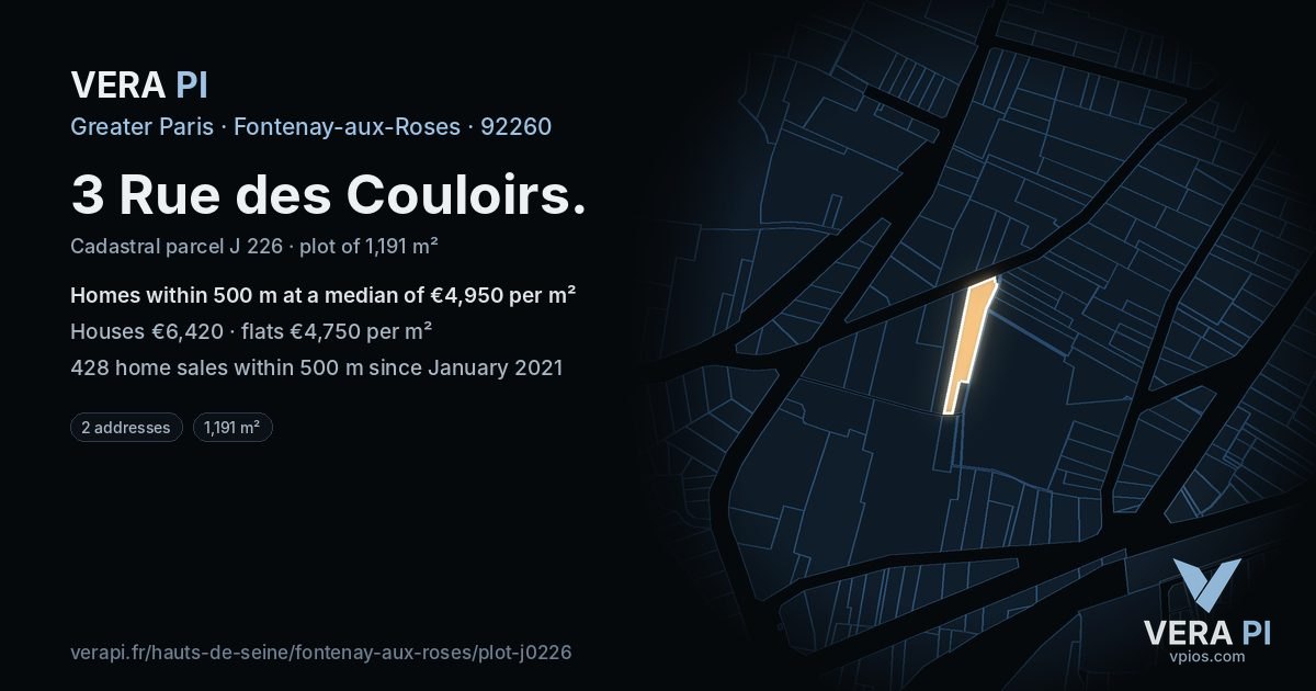 3 Rue des Couloirs, Fontenay-aux-Roses at night – the plot lit, the parcels around coloured by the prices near them