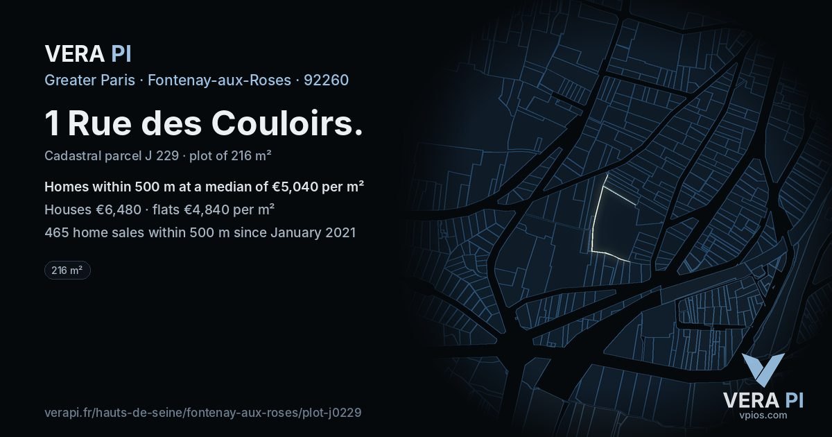 1 Rue des Couloirs, Fontenay-aux-Roses at night – the plot lit, the parcels around coloured by the prices near them