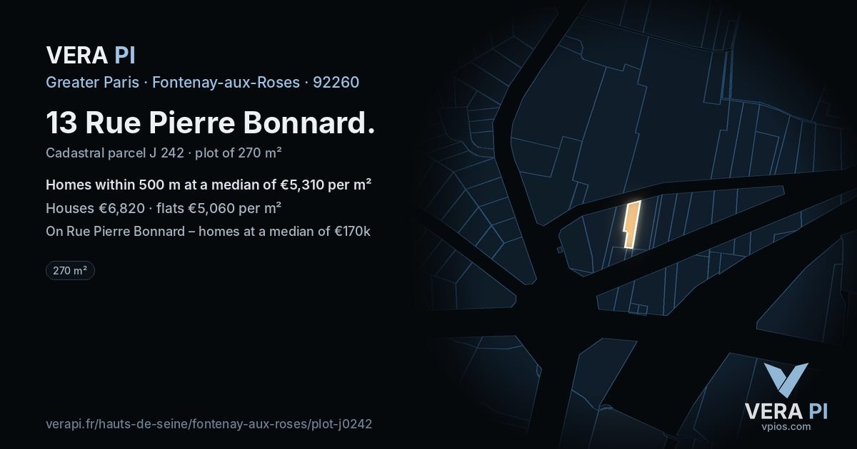 13 Rue Pierre Bonnard, Fontenay-aux-Roses at night – the plot lit, the parcels around coloured by the prices near them