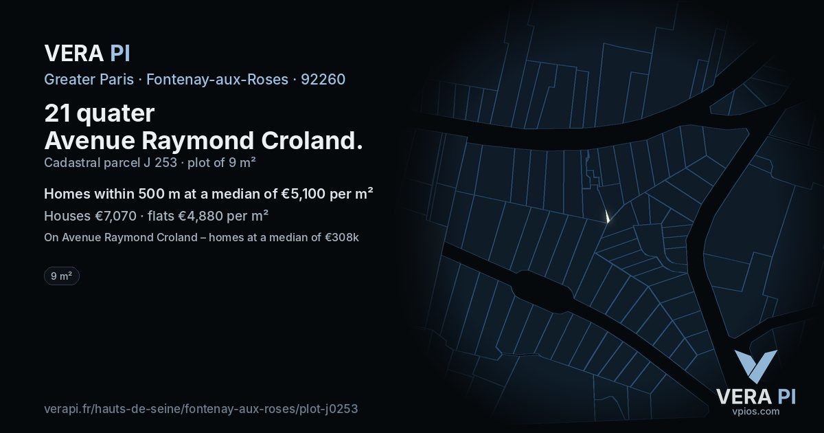 21 quater Avenue Raymond Croland, Fontenay-aux-Roses at night – the plot lit, the parcels around coloured by the prices near them