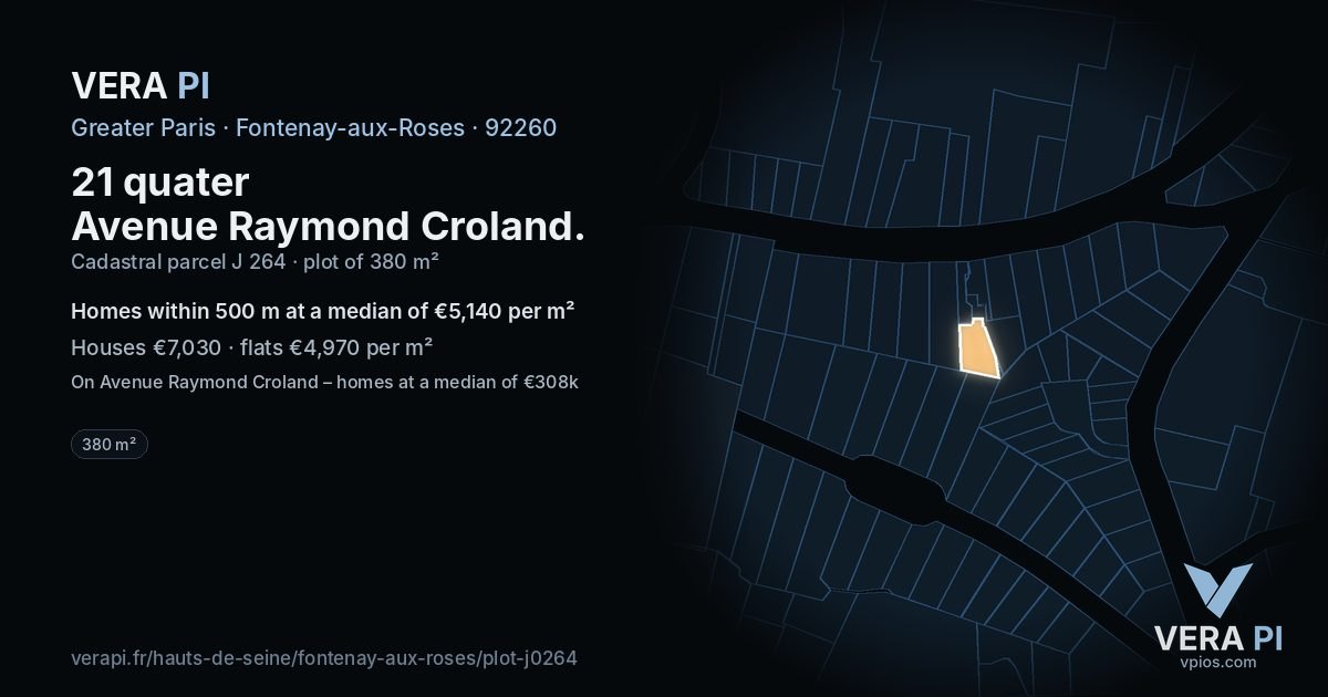 21 quater Avenue Raymond Croland, Fontenay-aux-Roses at night – the plot lit, the parcels around coloured by the prices near them