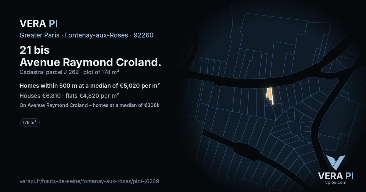 21 bis Avenue Raymond Croland, Fontenay-aux-Roses at night – the plot lit, the parcels around coloured by the prices near them