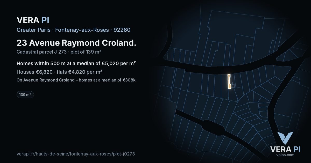 23 Avenue Raymond Croland, Fontenay-aux-Roses at night – the plot lit, the parcels around coloured by the prices near them
