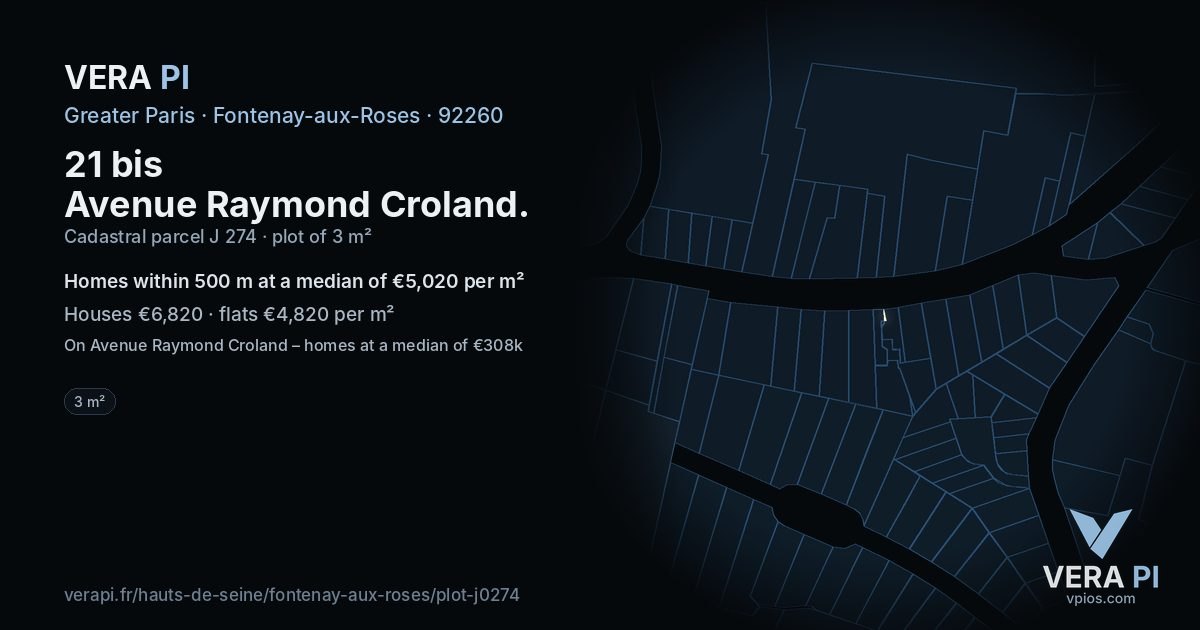 21 bis Avenue Raymond Croland, Fontenay-aux-Roses at night – the plot lit, the parcels around coloured by the prices near them