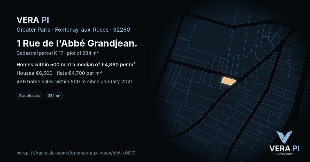 1 Rue de l'Abbé Grandjean, Fontenay-aux-Roses at night – the plot lit, the parcels around coloured by the prices near them