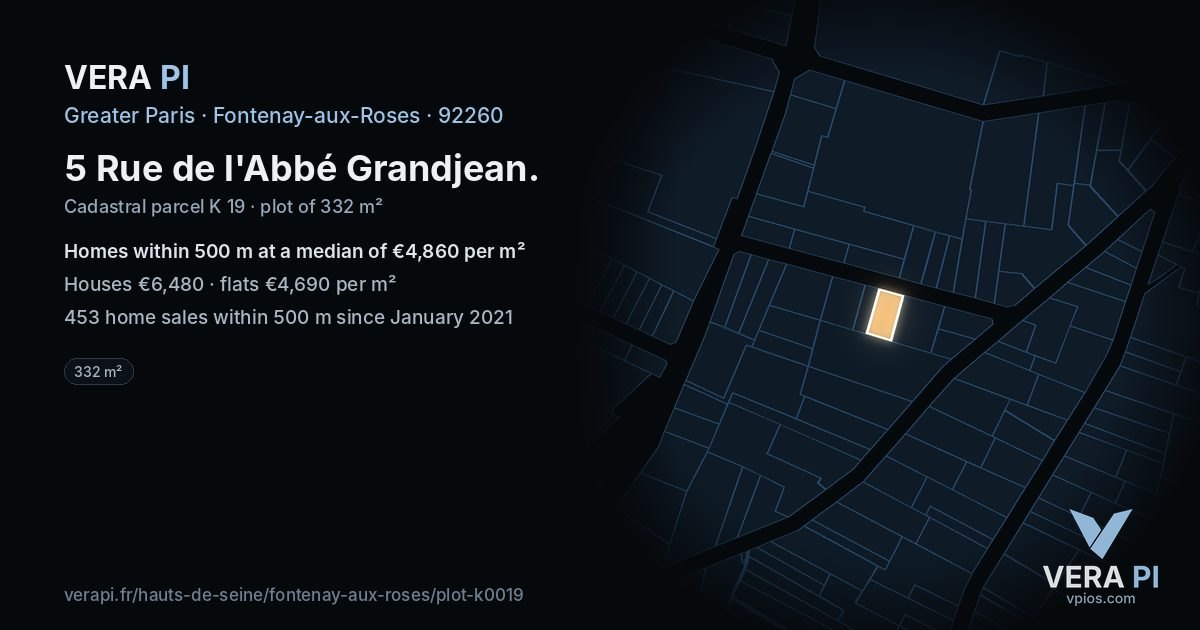 5 Rue de l'Abbé Grandjean, Fontenay-aux-Roses at night – the plot lit, the parcels around coloured by the prices near them