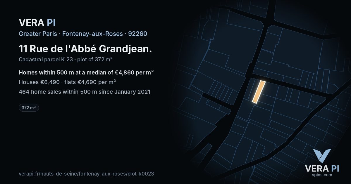 11 Rue de l'Abbé Grandjean, Fontenay-aux-Roses at night – the plot lit, the parcels around coloured by the prices near them