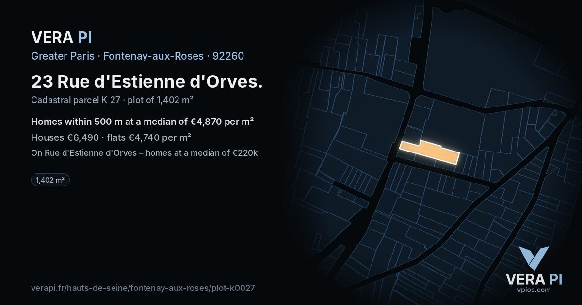 23 Rue d'Estienne d'Orves, Fontenay-aux-Roses at night – the plot lit, the parcels around coloured by the prices near them
