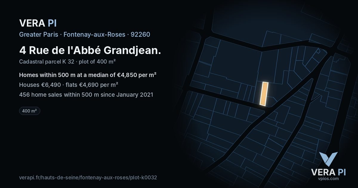4 Rue de l'Abbé Grandjean, Fontenay-aux-Roses at night – the plot lit, the parcels around coloured by the prices near them