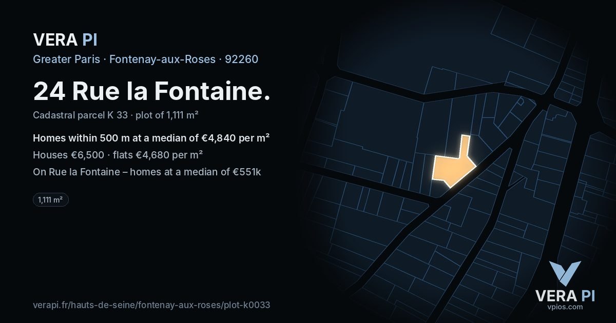 24 Rue la Fontaine, Fontenay-aux-Roses at night – the plot lit, the parcels around coloured by the prices near them