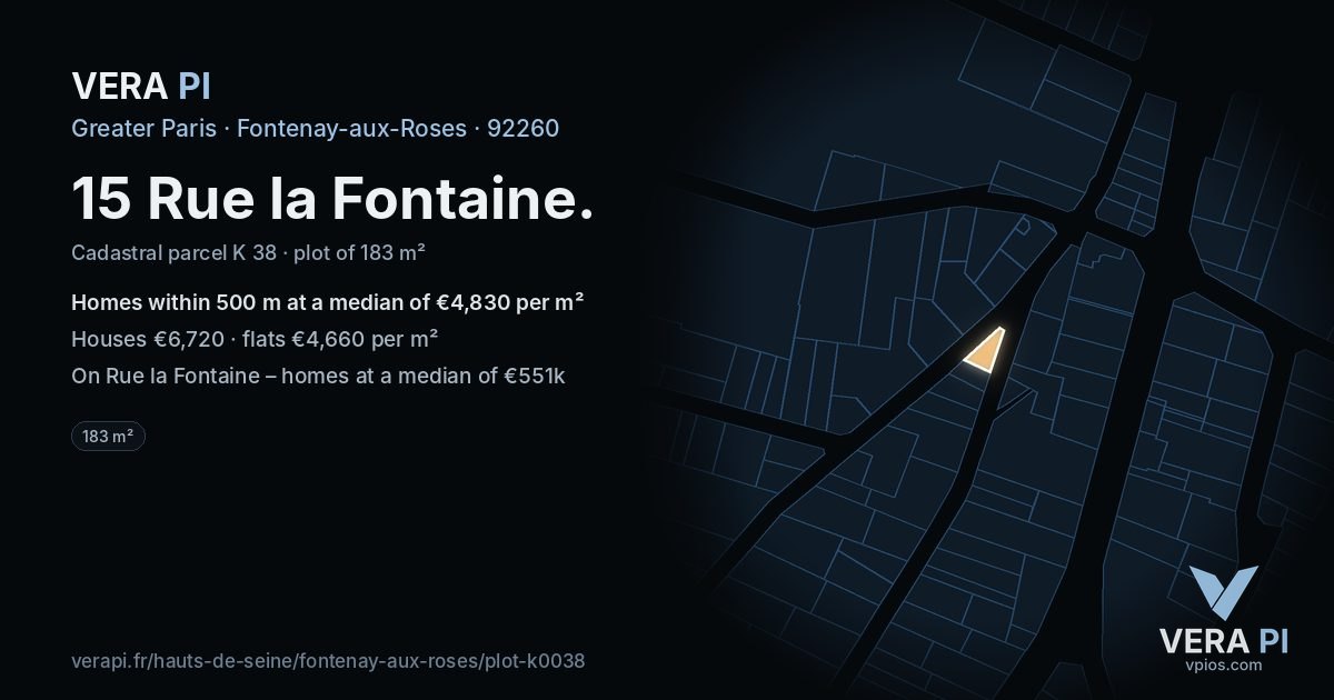 15 Rue la Fontaine, Fontenay-aux-Roses at night – the plot lit, the parcels around coloured by the prices near them