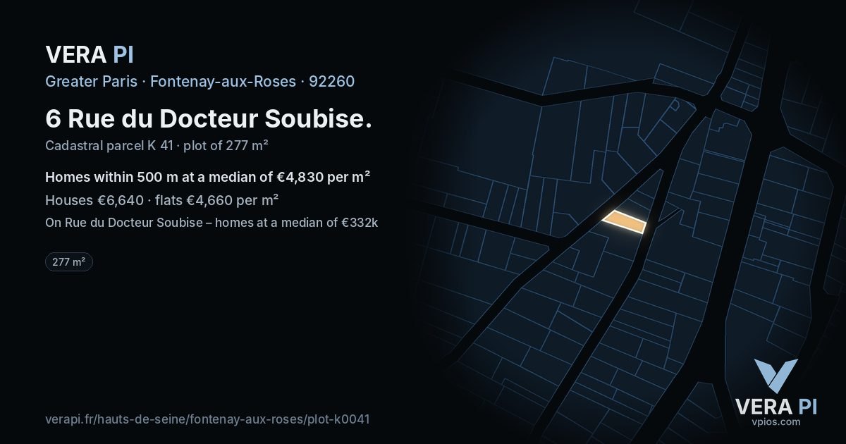 6 Rue du Docteur Soubise, Fontenay-aux-Roses at night – the plot lit, the parcels around coloured by the prices near them