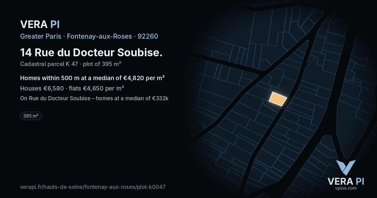 14 Rue du Docteur Soubise, Fontenay-aux-Roses at night – the plot lit, the parcels around coloured by the prices near them