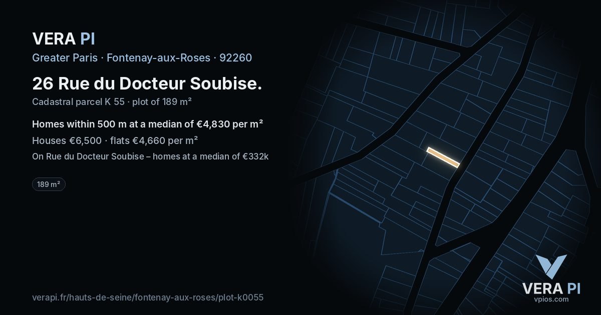 26 Rue du Docteur Soubise, Fontenay-aux-Roses at night – the plot lit, the parcels around coloured by the prices near them