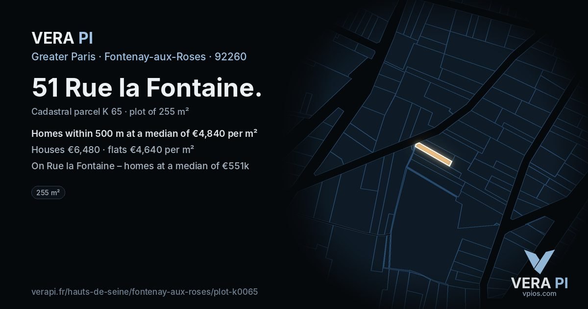 51 Rue la Fontaine, Fontenay-aux-Roses at night – the plot lit, the parcels around coloured by the prices near them