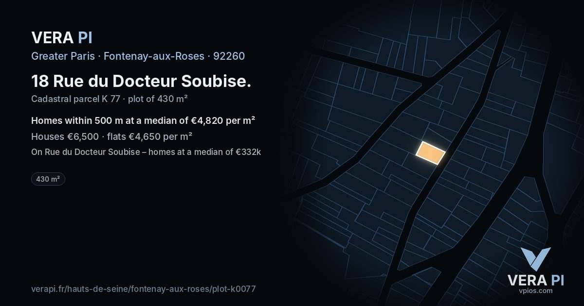 18 Rue du Docteur Soubise, Fontenay-aux-Roses at night – the plot lit, the parcels around coloured by the prices near them