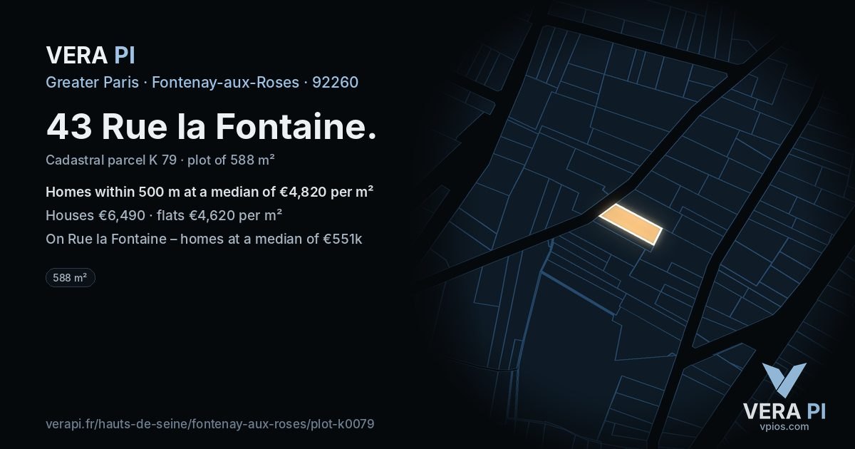 43 Rue la Fontaine, Fontenay-aux-Roses at night – the plot lit, the parcels around coloured by the prices near them