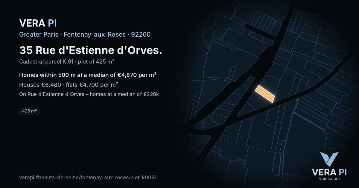 35 Rue d'Estienne d'Orves, Fontenay-aux-Roses at night – the plot lit, the parcels around coloured by the prices near them