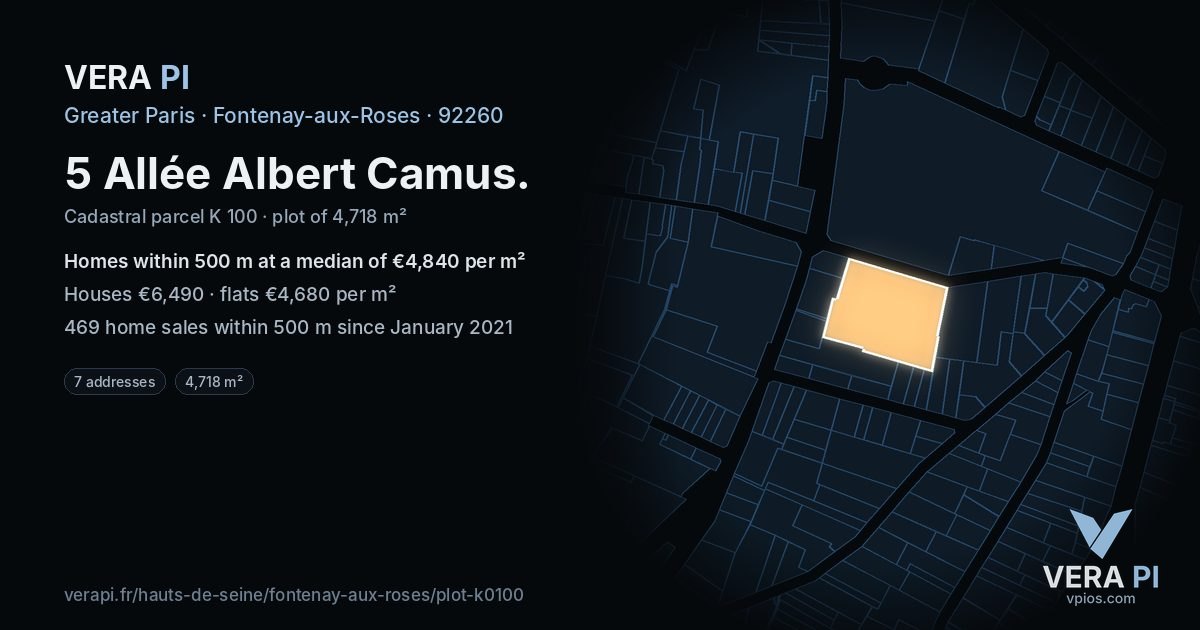 5 Allée Albert Camus, Fontenay-aux-Roses at night – the plot lit, the parcels around coloured by the prices near them