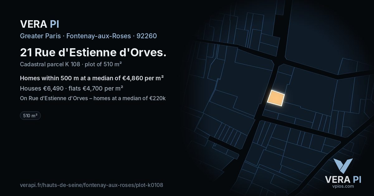 21 Rue d'Estienne d'Orves, Fontenay-aux-Roses at night – the plot lit, the parcels around coloured by the prices near them