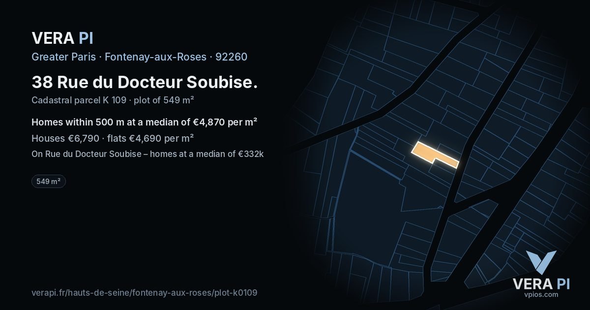 38 Rue du Docteur Soubise, Fontenay-aux-Roses at night – the plot lit, the parcels around coloured by the prices near them
