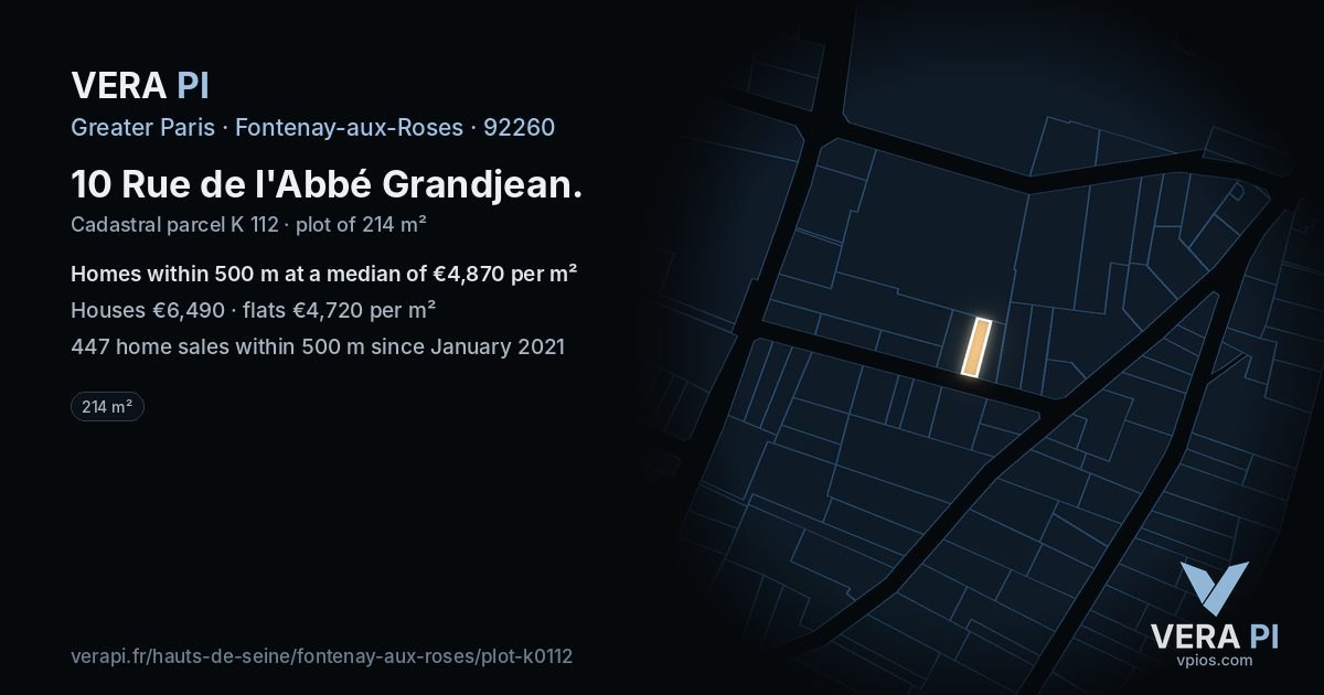 10 Rue de l'Abbé Grandjean, Fontenay-aux-Roses at night – the plot lit, the parcels around coloured by the prices near them