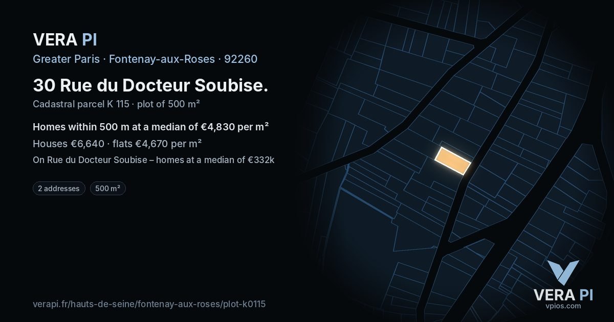 30 Rue du Docteur Soubise, Fontenay-aux-Roses at night – the plot lit, the parcels around coloured by the prices near them