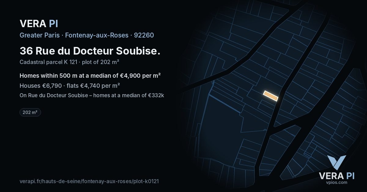 36 Rue du Docteur Soubise, Fontenay-aux-Roses at night – the plot lit, the parcels around coloured by the prices near them