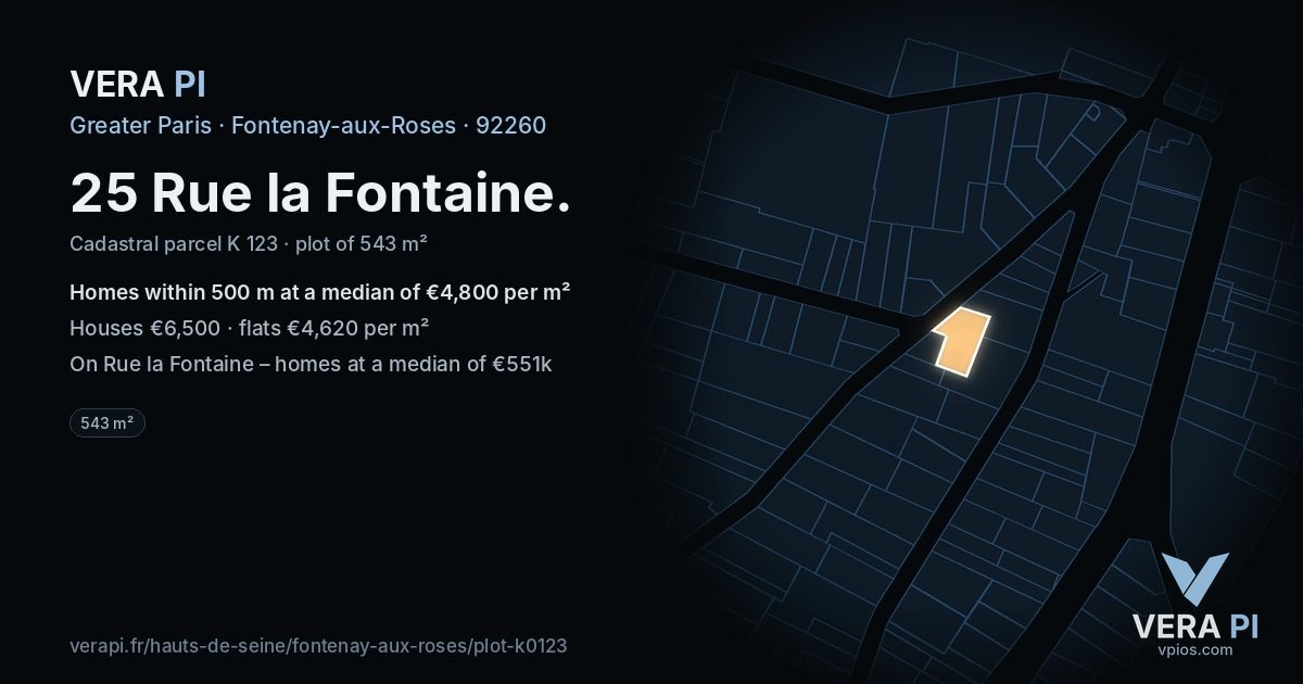 25 Rue la Fontaine, Fontenay-aux-Roses at night – the plot lit, the parcels around coloured by the prices near them
