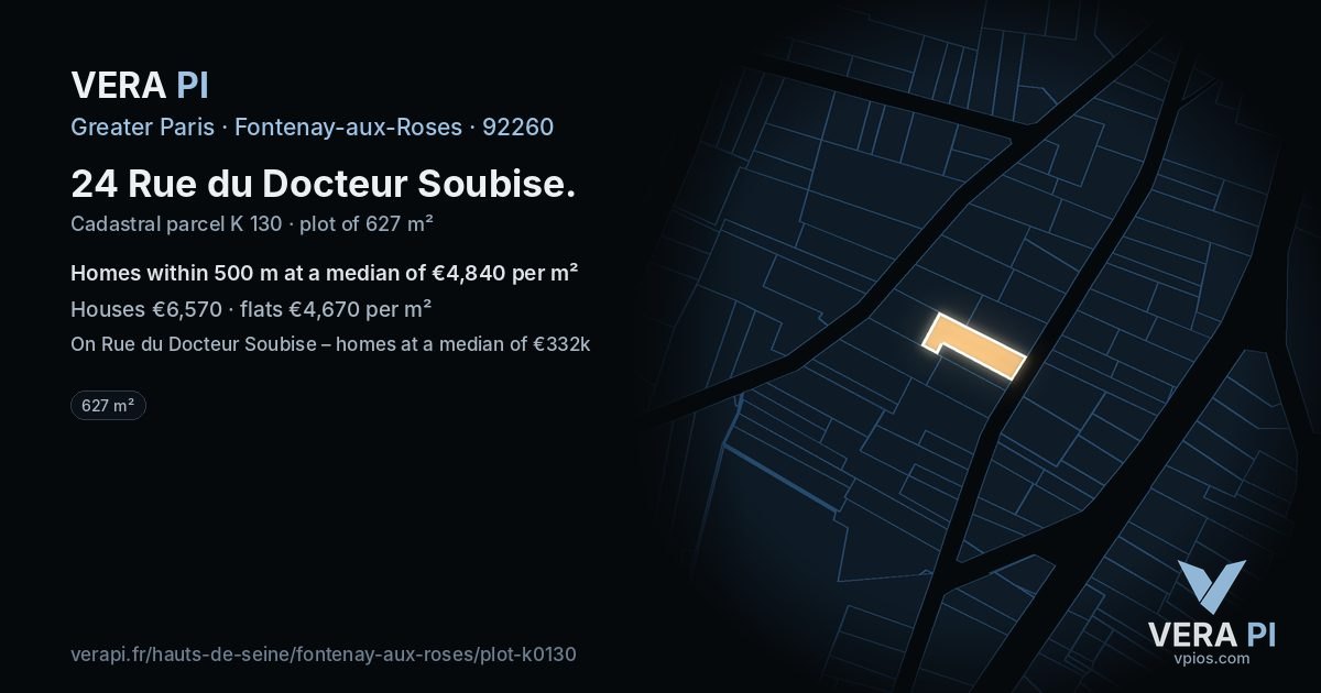 24 Rue du Docteur Soubise, Fontenay-aux-Roses at night – the plot lit, the parcels around coloured by the prices near them