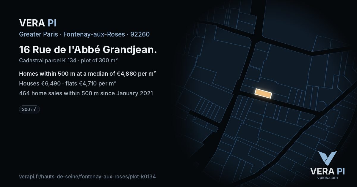 16 Rue de l'Abbé Grandjean, Fontenay-aux-Roses at night – the plot lit, the parcels around coloured by the prices near them