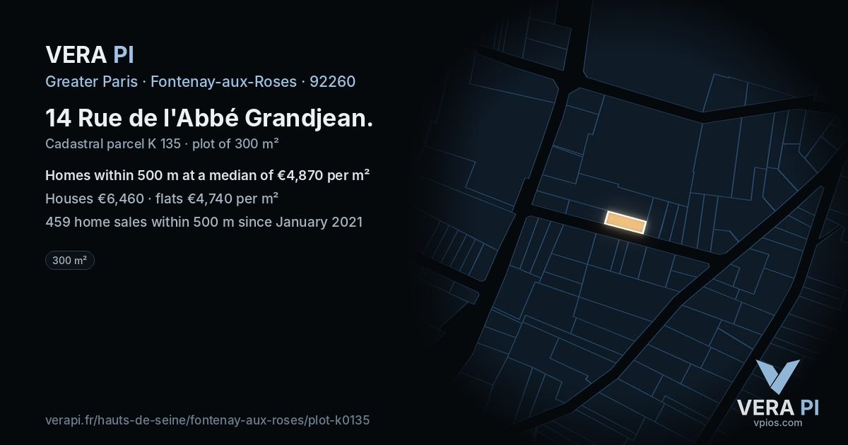 14 Rue de l'Abbé Grandjean, Fontenay-aux-Roses at night – the plot lit, the parcels around coloured by the prices near them